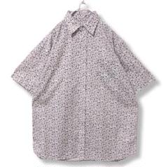 【excuse】　半袖　シャツ　白　茶　小花柄　メンズ　L　古着　柄シャツ