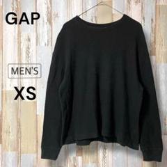 GAP メンズ 長袖コットン混 ワッフル地カットソー ブラック M相当 薄手