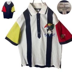 カステルバジャック マルチカラーデザインポロシャツ刺繍ロゴ コットン100%素材