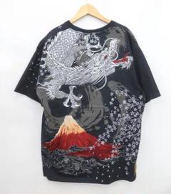 絡繰魂 202078 日本襲来 龍神刺繍 Tシャツ 半袖　ブラック