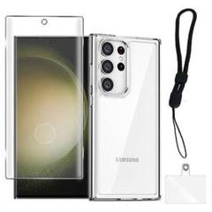 Galaxy S23 Ultra ガラスフィルム ケース クリア ストラップ