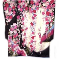 ☆中古品☆振袖 単品 正絹 花模様B級品ヤケ・汚れ有り振袖