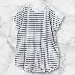 2455 しまむら 花柄 レース ボーダー ドルマンスリーブ Tシャツ L 白