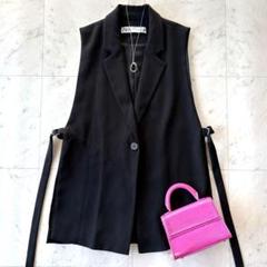 【人気】ZARA ザラ サイドベルト スリット ロングジレ ベスト ブラック M
