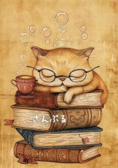 203 オリジナル アニマルステッカー 動物 猫 眼鏡 本 イラスト 4枚