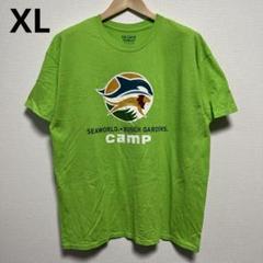 【ギルダン】デザインプリント半袖Tシャツ　XL　黄緑　古着　海外輸入