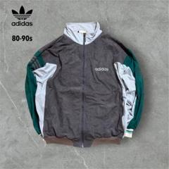 【L27】80-90s adidasベロアトラックジャケット刺繍グレー×グリーン