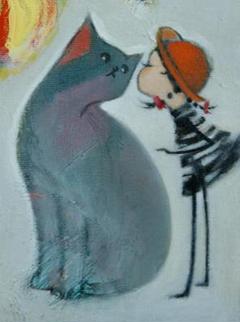 絵画 インテリア 油絵 uF6-050320 可愛い子猫と女の子 - メルカリ