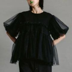 viviano ヴィヴィアーノ　23aw パーカー　黒　(6月6日まで出品) VIVIANO(ヴィヴィアーノ) 24AWGATHERED TULLE HOODIEプル