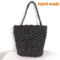 ★トートバッグ かごバッグ ビニールバッグ 楕円底 模様編み ハンドメイド