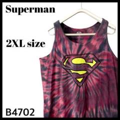 古着 SUPERMAN スーパーマン ビッグロゴ タイダイ タンクトップ XXL