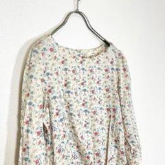 ニーム【F】七分袖 ワンピース アイボリー カラフルな花柄 紐 リボン 日本製
