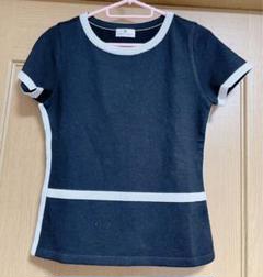 レトロ 古着 courreges 同色ワンポイントロゴ刺繍半袖ニットトップス
