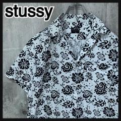 490【即完売モデル】ステューシー ☆開襟 総柄 半袖シャツ