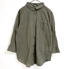 franeries【L】7分袖コットンシャツ　カーキー　無地　薄手　カジュアル