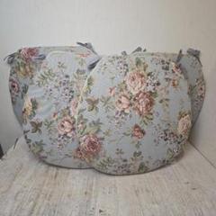 +i 【4個セット】新品 大判 バテイ クッション 青 紐付き 薔薇 ローズ