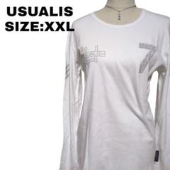 USRUALIS XXL イタリア製 ロンT 白 ラインストーン 古着 メンズ