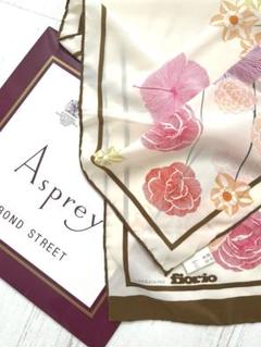 英国王室御用達アスプレイシルクスカーフ Asprey LONDONシルクスカーフ フラワー柄 スカーフ 極美品 希少