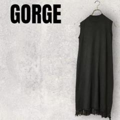 GORGE ワンピース　カーキ　M ハイネック　ノースリーブ　フリンジ