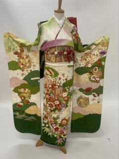 正絹振袖4 Sサイズ　⭐︎2/28までの出品 振袖 身丈165cm 裄丈68cm L 袷 桜 熨斗 金彩 金糸 赤 正絹 名品