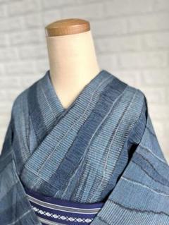 【良好品】 美品】夏着物 単衣着物 麻？しじら織り？爽やか 普段着物 浴衣 着物・浴衣