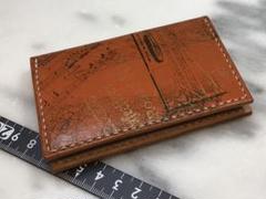ハンドメイド　牛革名刺入れ　スタンピング装飾（オレンジ）のサムネイル