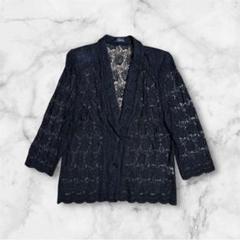 90's vintage ジャケット 総レース 透け感 花柄 七分袖 黒 古着