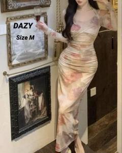 Dazy ロングワンピース　マキシ丈　総柄　韓国服　プリント　M キャバドレス
