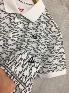 極美品 マスターバニー 半袖 鹿の子 ポロシャツ 5 白 黒 ロゴ 総柄 ゴルフ 極美品✨マスターバニー 総柄 ポロシャツ ロゴ刺繍 ゴルフウェア