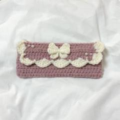 ハンドメイド　編み物　ペンケース　筆箱　ピンク　リボン