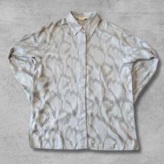 【美品】　ベルーナ　葉模様　レギュラーネック　長袖　シャツ　シルバー　L