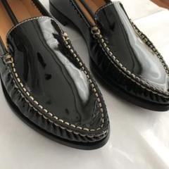 TODS トッズ ローファー レディース エナメル 黒 ステッチ 36 1/2
