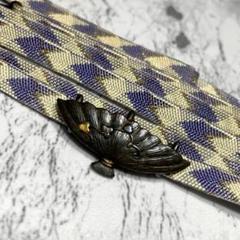 アンティーク【彫金】帯留め☆扇子 蔦の葉モチーフ 矢羽根 二部紐の帯締め付き