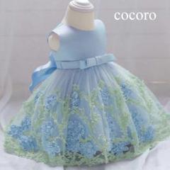 80☆新品☆フラワーモチーフバックリボンドレス☆ブルー