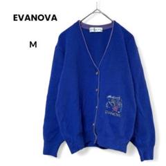 EVANOVA 【M】 ゴルフ パイピングカーディガン ウール100% 刺繍入り