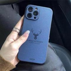 【大好評】iPhone14ケースネイビーレザー鹿革耐衝撃韓国カバー旅手帳型