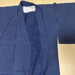 メンズ　浴衣　手縫い　着物　夏　135㎝　紺　青　縦縞柄　両面染め