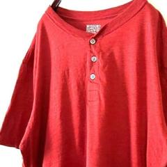 モッシモ ボタン プレーン Tシャツ XL テラコッタ レッド赤古着