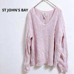 ST JOHN'S BAY ピンク Vネックセーター PXL コットン