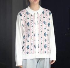 TTT MSW ニット ジップアップ ラメ カーディガン ロゴ刺繍 極美品 水色 TTT MSW ニット ジップアップ ラメ カーディガン ロゴ刺繍 極美