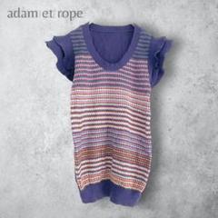 【Adam et rope アダムエロペ】　袖フリルニットプルオーバー　ボーダー
