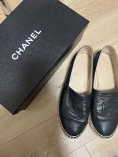 CHANEL☆レザー切替 ココマーク バイカラー エスパドリーユ(38)
