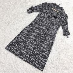 Bluebell✨美品　ロングワンピース　開襟　小花柄　ブラック　（38）