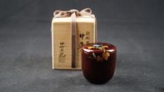 Ｍ３３４　棗　『蒔絵師　熊野寛作』『源氏車蒔絵』『中棗』　共箱　茶道具 M215 棗 『塗師 多田桂寛作』『黒漆塗』『金柳橋蒔絵』『中