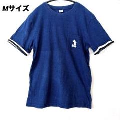 ディズニー ミッキー刺繍 デニム風 Tシャツ Mサイズ 青 綿混 メンズ 半袖
