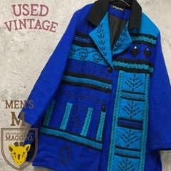 80s 美品 オープンカラージャケット に ハンドアート リメイク 世界に1