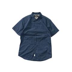 7SM3【MARC ECKO】総柄　コットンシャツ　ネイビー　スリムシャツ　古着