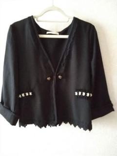 ☆axes femme☆ノーカラージャケット ビジューレース付き リボン 黒 M