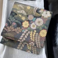 袋帯 やまと 草花 松 箔 青紫 六通 正絹