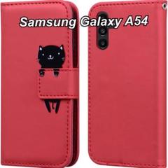 Samsung Galaxy A54 手帳型ケース スマホカバー 猫デザイン 赤